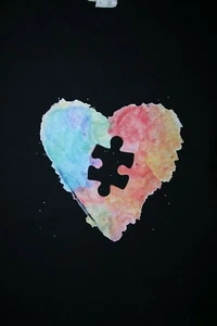 Autism Awareness- Rainbow Heart with Puzzle Piece Out- Ladies T-Shirt Black Lrg - Picture 1 of 5