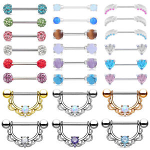 1x Stainless Steel Nipple Rings Tongue Ring CZ Gem Barbell Bady Piercing Jewelry