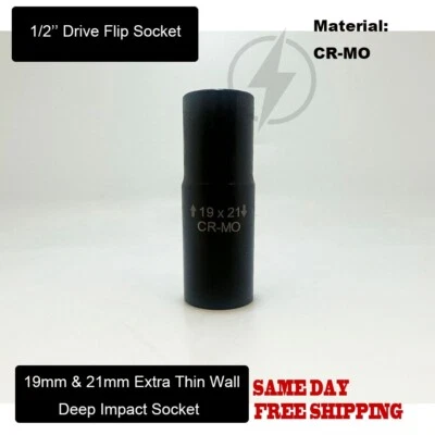 1Pc 1/2" Drive 19mm/21mm Extra Thin Wall Deep Impact Flip Socket CR-V - Image 1 of 4