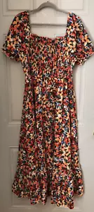 Women’s Size 1XL floral smocked square neck or off shoulder maxi dress 53" - Picture 1 of 10