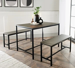 Chicago Table 2 Benches Dining Set Furniture Functional Modern Metal Legs Sleek - Picture 1 of 4