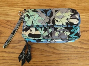 Vera Bradley Clutch doppelter umlaufender Reißverschluss Kalbsleder Geldbörse camofloral blau 7” x 4” - Bild 1 von 6