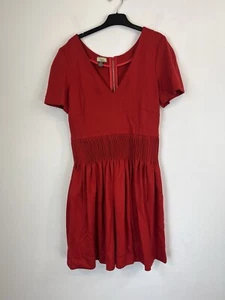 Issa London Red Fit and Flare Dress Pure Wool Size UK 12 Shirred Waist - Picture 1 of 8