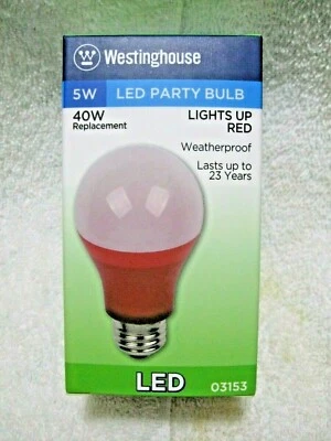 WESTINGHOUSE LED RED 40 Watt Party Bulb Uses Only 5 Watts Of Power-Medium Base!! - Image 1 of 4