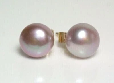 Stunning AAA+ 9-10mm Natural South Sea Lavender Purple Pearl Stud Earrings 14k - Image 1 of 4