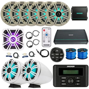 Kicker KMC3 Receiver, 6x 8" LED White Speakers, 10" White Sub, Remote,Amp,Extras - Picture 1 of 12