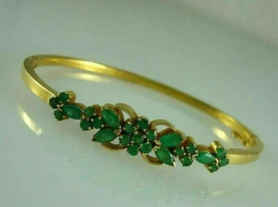 Brazalete Brazalete Flor Estate 6ct Esmeralda Simulada Chapado en Oro Amarillo 14K Foto 1 de 3