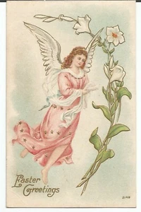 Angel Easter Greetings Morning Glory Flowers Posted 1910 Vintage Postcard - Picture 1 of 2