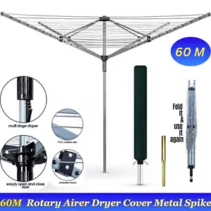 60M Rotary Airer Dryer Heavy Duty 4 Arm Garden Outdoor Clothes Washing Lines - Picture 1 of 11