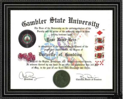 GAMBLER Lover's Doctorate Diploma / Degree Custom Designed for YOU - Image 1 of 2