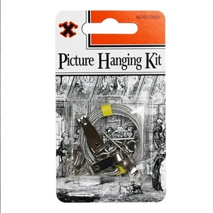 Silver Picture Hanging Kit X-Hooks Nickel Hook, Wire & Eye Set Chrome - Picture 1 of 2