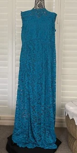 Brand New Sambara High Neck Evening Formal Lace Ballgown Teal Blue - Size 20 - Picture 1 of 22