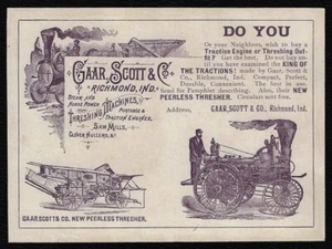Gaar, Scott & Co.  Richmond Indiana Thresher Traction Engine Machines Trade Card - Picture 1 of 2