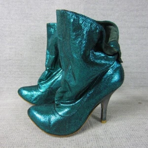 Irregular Choice Heel Bootie Women 7.5 Metallic Green Stiletto Boot Wonderland - Picture 1 of 17