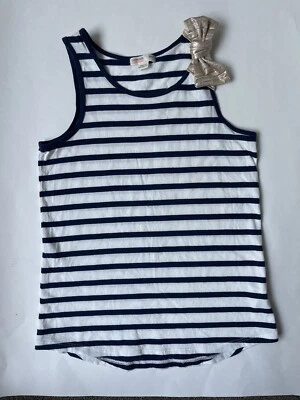 ✨ CREWCUTS Girls Gold Shimmer Bow Navy Blue Striped Tank Top Sz 8 J CREW Jcrew - Image 1 of 4