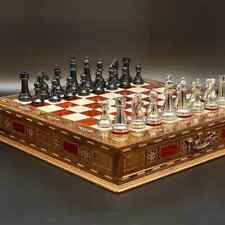 Luxury Chess Set, Personalized Wooden Chess Board with Storage Metal Theme Chess