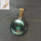 Magnifique pendentif perle ronde AAAA 10-11 mm noir naturel vert tahitien or 14 carats
