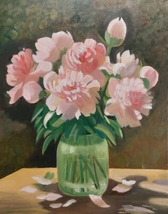 " Peonies" Oil Original Painting, Canadian By Qiulian Zhang - Picture 1 of 1