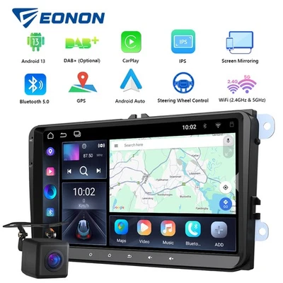 Cam+ Android Auto Apple Carplay FM Sat Nav Car Radio 9"Head Unit For VW Golf Mk5 - Image 1 of 4