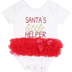 Popatu Baby Girl Santa's Little Helper Skirted Tutu Bodysuit White 9mth $28 - Picture 1 of 5