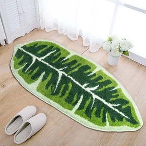 Blatt Kinderteppich Grün Badläufer Vorleger Klein Niedlich Badematte Kinderzimmer Boho Bereich Ru - Bild 1 von 8