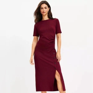 Vestido Midi Ann Taylor LOFT Acanalado Borde Botones Mágico Ciruela Talla 6 Fiesta Etérea - Imagen 1 de 14