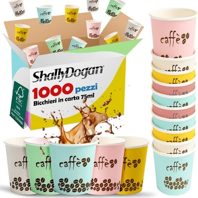 1000 Bicchierini da Caffè Monouso Decoro Rainbow Bicchieri 75ml Usa e Getta - Immagine 1 di 4