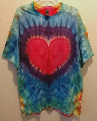 Camisa de algodão hippie masculina feminina unissex corante de gelo coração feita à mão tamanho XL (0419) - Imagem 1 de 4