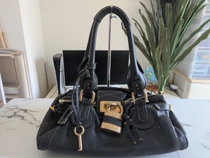 Bolso de Mano CHLOE Paddington Cadena Candado Llave Boston Cuero Negro 250721 - Imagen 1 de 23
