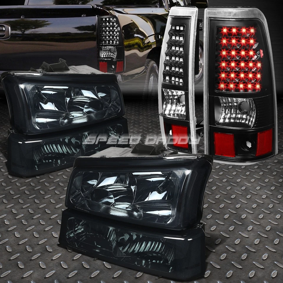 FARO AHUMADO + PARACHOQUES TRANSPARENTE + JUEGO DE LUCES TRASERAS LED NEGRAS PARA 03-07 CHEVY SILVERADO Foto 1 de 4