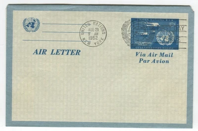UN 1952 10¢ Air Letter Aerogramme UC1 First Day Issue United Nations NY - Image 1 of 2