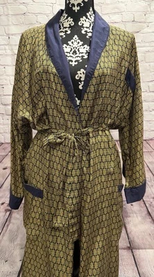 VTG Y2K Max Deco Multicolored 100% Silk Blue Trimmed Belt Pockets Kimono Robe OS - Image 1 of 4