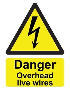Danger Overhead Live Wires Safety Rigid Foamex PVC Board Sign or Sticker Decal - Picture 1 of 1