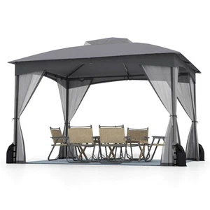 10 X 12 FT Patio Gazebo with Netting Walls 4 Sandbags Zippered Doors Outdoor - Picture 1 of 10