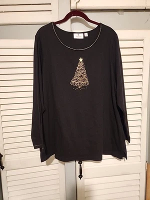 Alfred Dunner женщин черный и золотой! Хлопковая смесь пуловер верхний Рождество SZ.2X - Изображение 1 из 4