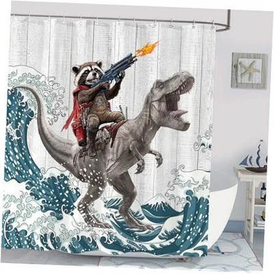  Занавеска для душа смешной енот динозавр веселая классная 72 дюйма ширина x 72 дюйма длина (упаковка из 1) серая - Изображение 1 из 4