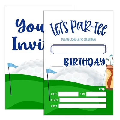 Invitaciones de cumpleaños de golf para niños niñas con sobres conjunto de 20 tarjetas 4x6 Foto 1 de 4