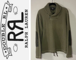 RRL Ralph Lauren Double RL Sweatshirt Size Medium Elbow Patches Distressed Green - Picture 1 of 13