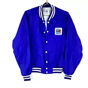 Vintage 1980s Goodyear Eagle Satin Bomer Jacket Size Large Blue Usa Swingster - Picture 1 of 3