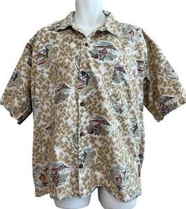 Mens XL Hawaiian Shirt Surfing Diamondhead Island People Beach Swimming Palm Tre - Picture 1 of 8