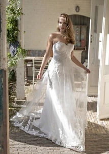 Modeca Delmar Ivory Lace Tulle Strapless Wedding Dress Gown Sz US 20 UK 24 18 22 - Picture 1 of 9
