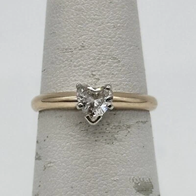 0.6 TCW Heart Cut Diamond Ring 14K Yellow Solid Gold Size 5.75/ 2.4g - Image 1 of 4