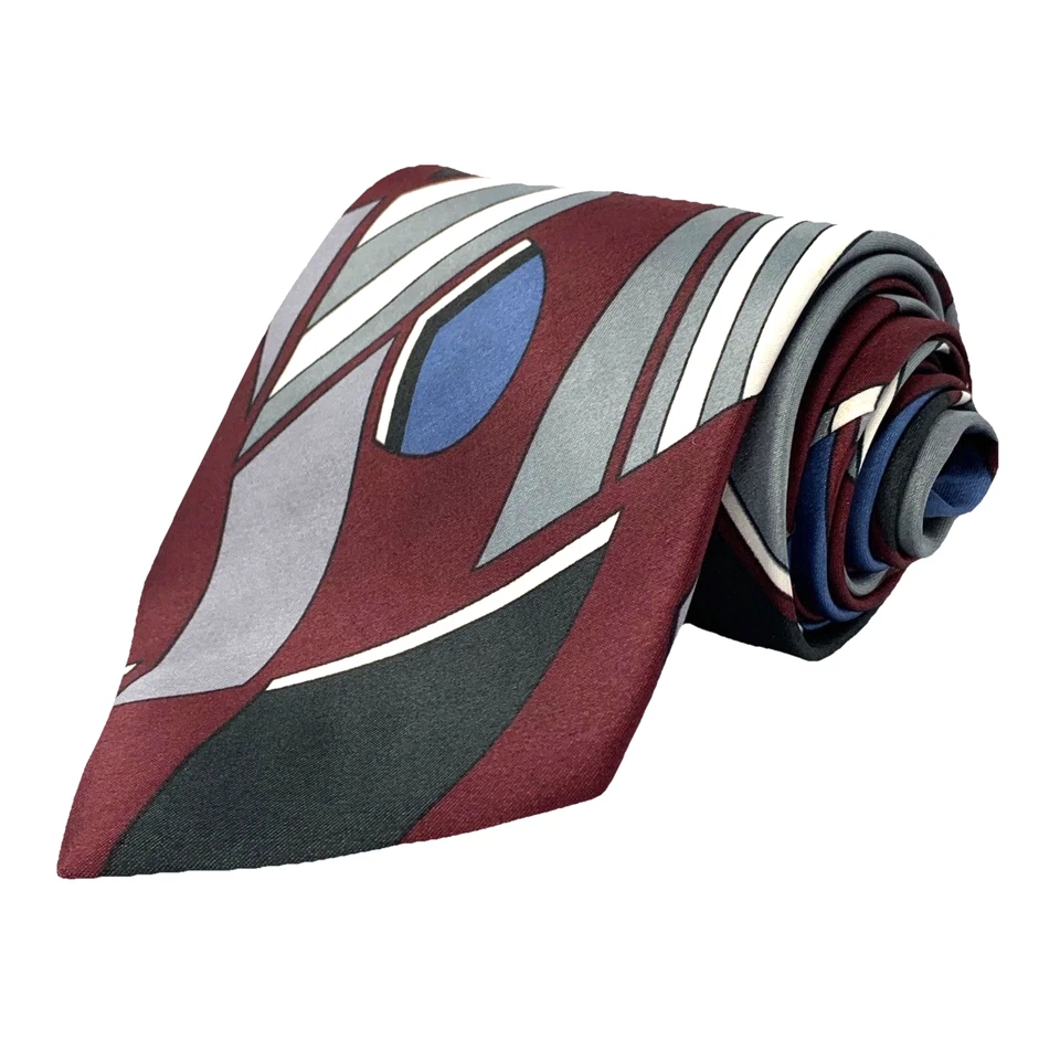 Corbata diseñada por WALTER KELLY para hombre 3,75" x 56,5" azul granate negro gris abstracto Foto 1 de 4