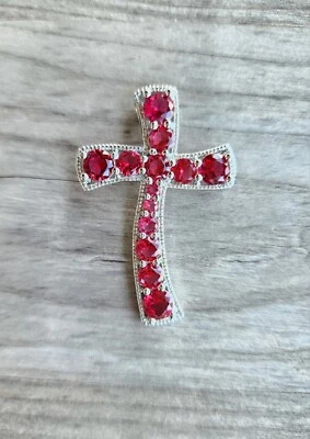 Collar Colgante Cruz Granate Rodolita Frambuesa Plata de Ley 925 NUEVO 💕 Foto 1 de 4