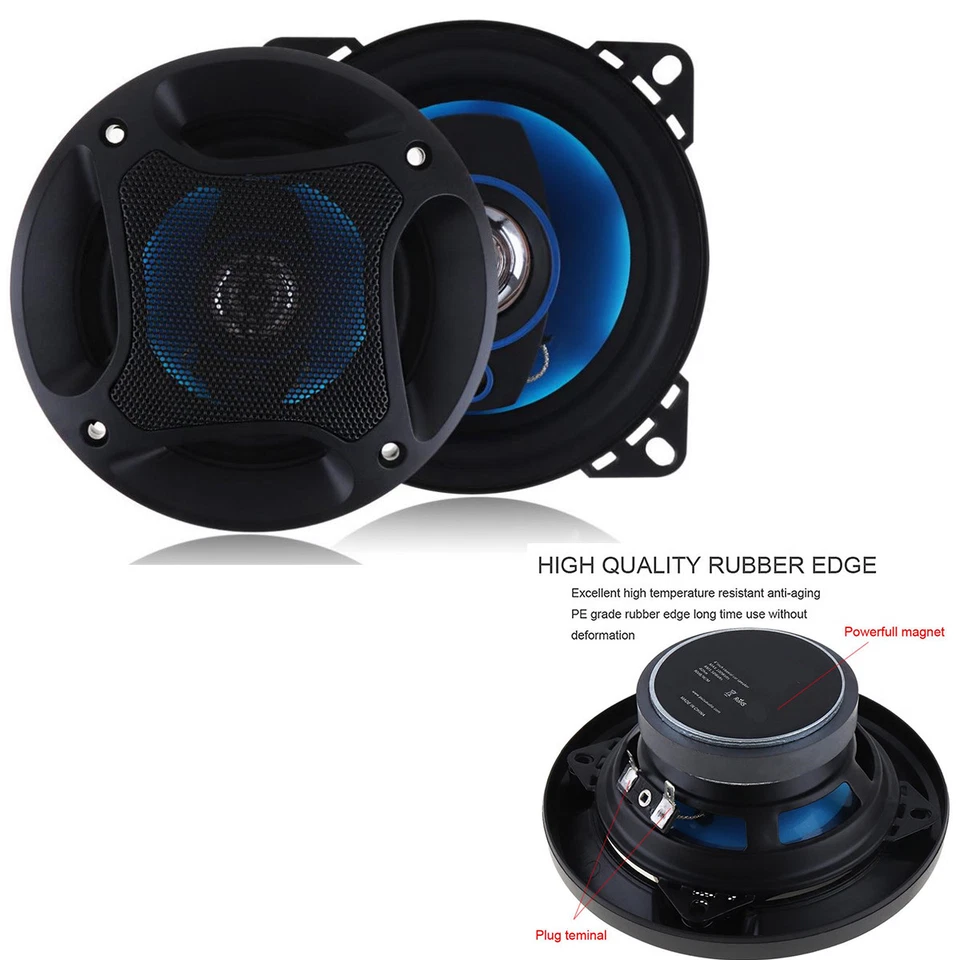 2x Bocina coaxial automática para automóvil de 4 pulgadas 100 W 90 db 3 vías HIFI altavoz de rango completo subwoofer Foto 1 de 4