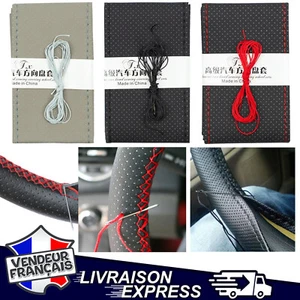 COUVRE VOLANT DE VOITURE CUIR PU NOIR GRIS BEIGE POSE FACILE HOUSSE PRET A POSER - Foto 1 di 1