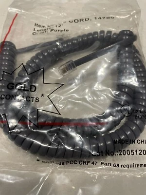 Nortel Networks IP Phone Handset Cord 12FT Ether Gray Purple Grey i2002 i2004 - Image 1 of 2