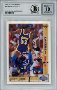 Magic Johnson Signed 1991-92 Upper Deck #34 Trading Card Beckett 10 Slab 37815 - Picture 1 of 2