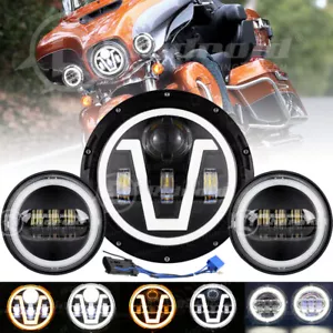 7" Motorcycle LED Headlight + 4.5 Fog Passing Light For Harley Touring Road King - Foto 1 di 22