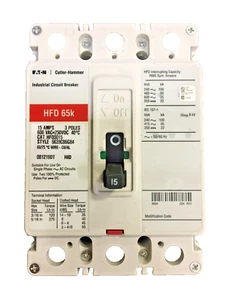 HFD3015 Cutler Hammer 15A 600V 3P Circuit Breaker --SES - Picture 1 of 2